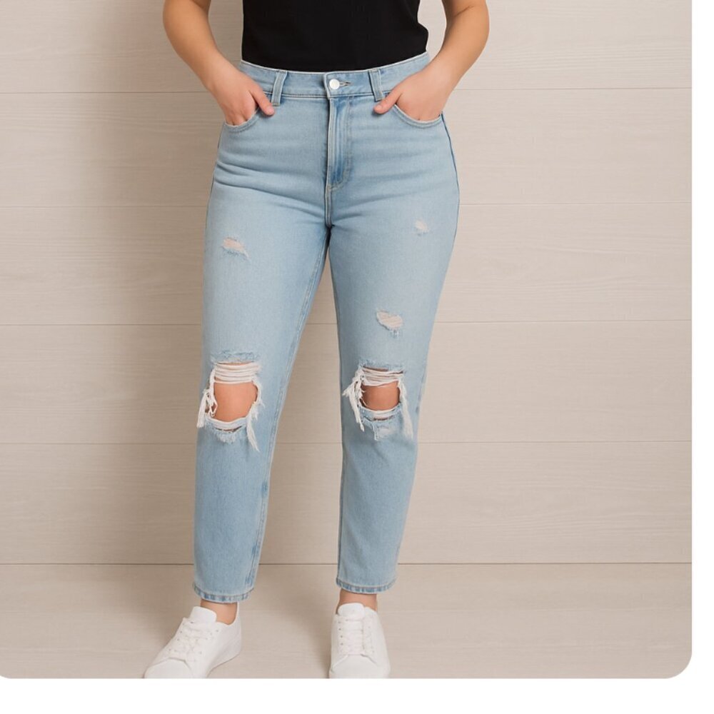 Hollister Vintage Stretch Blue Ultra High Rise Distressed Mom Jeans size 3/26